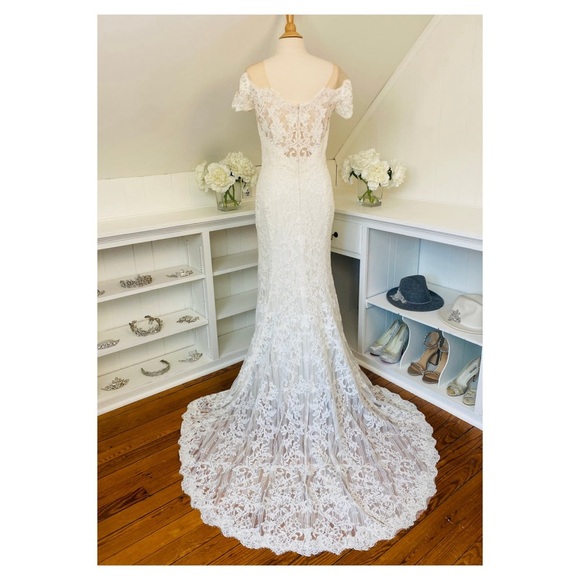 WATTERS 4011T Wedding Gown White Lace Mesh Dress 22W Bridal Maxi Train NWOT - Picture 2 of 13